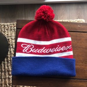 Budweiser winter hat. Red, white, and blue.